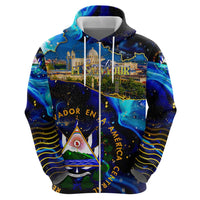 El Salvador Country Pride Hoodie Map Flag and National Emblem Art in Cosmic Blue - Wonder Print Shop