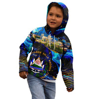 El Salvador Country Pride Kid Hoodie Map Flag and National Emblem Art in Cosmic Blue - Wonder Print Shop