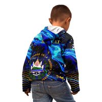El Salvador Country Pride Kid Hoodie Map Flag and National Emblem Art in Cosmic Blue - Wonder Print Shop