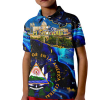 El Salvador Country Pride Kid Polo Shirt Map Flag and National Emblem Art in Cosmic Blue - Wonder Print Shop