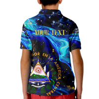 El Salvador Country Pride Kid Polo Shirt Map Flag and National Emblem Art in Cosmic Blue - Wonder Print Shop