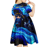 El Salvador Country Pride Kid Short Sleeve Dress Map Flag and National Emblem Art in Cosmic Blue - Wonder Print Shop