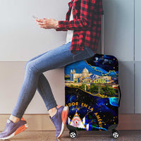 El Salvador Country Pride Luggage Cover Map Flag and National Emblem Art in Cosmic Blue - Wonder Print Shop