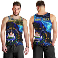 El Salvador Country Pride Men Tank Top Map Flag and National Emblem Art in Cosmic Blue - Wonder Print Shop