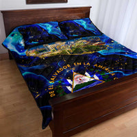 El Salvador Country Pride Quilt Bed Set Map Flag and National Emblem Art in Cosmic Blue - Wonder Print Shop