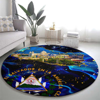 El Salvador Country Pride Round Carpet Map Flag and National Emblem Art in Cosmic Blue - Wonder Print Shop