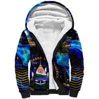 El Salvador Country Pride Sherpa Hoodie Map Flag and National Emblem Art in Cosmic Blue - Wonder Print Shop