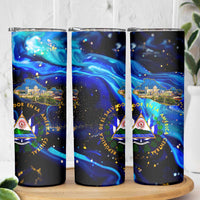 El Salvador Country Pride Skinny Tumbler Map Flag and National Emblem Art in Cosmic Blue - Wonder Print Shop