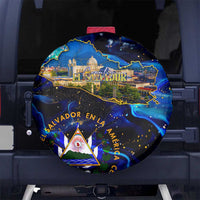 El Salvador Country Pride Spare Tire Cover Map Flag and National Emblem Art in Cosmic Blue - Wonder Print Shop