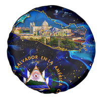 El Salvador Country Pride Spare Tire Cover Map Flag and National Emblem Art in Cosmic Blue - Wonder Print Shop