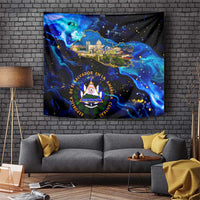El Salvador Country Pride Tapestry Map Flag and National Emblem Art in Cosmic Blue - Wonder Print Shop