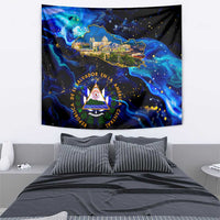 El Salvador Country Pride Tapestry Map Flag and National Emblem Art in Cosmic Blue - Wonder Print Shop
