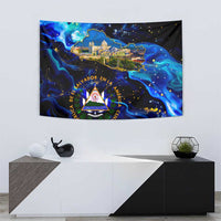 El Salvador Country Pride Tapestry Map Flag and National Emblem Art in Cosmic Blue - Wonder Print Shop