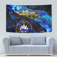 El Salvador Country Pride Tapestry Map Flag and National Emblem Art in Cosmic Blue - Wonder Print Shop