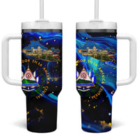 El Salvador Country Pride Tumbler With Handle Map Flag and National Emblem Art in Cosmic Blue - Wonder Print Shop