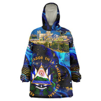 El Salvador Country Pride Wearable Blanket Hoodie Map Flag and National Emblem Art in Cosmic Blue - Wonder Print Shop
