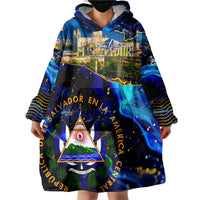 El Salvador Country Pride Wearable Blanket Hoodie Map Flag and National Emblem Art in Cosmic Blue - Wonder Print Shop