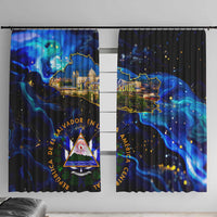 El Salvador Country Pride Window Curtain Map Flag and National Emblem Art in Cosmic Blue - Wonder Print Shop