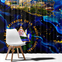 El Salvador Country Pride Window Curtain Map Flag and National Emblem Art in Cosmic Blue - Wonder Print Shop