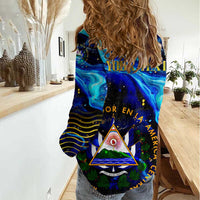 El Salvador Country Pride Women Casual Shirt Map Flag and National Emblem Art in Cosmic Blue - Wonder Print Shop