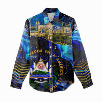 El Salvador Country Pride Women Casual Shirt Map Flag and National Emblem Art in Cosmic Blue - Wonder Print Shop