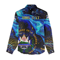 El Salvador Country Pride Women Casual Shirt Map Flag and National Emblem Art in Cosmic Blue - Wonder Print Shop