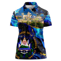 El Salvador Country Pride Women Polo Shirt Map Flag and National Emblem Art in Cosmic Blue - Wonder Print Shop