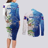 The Deep Heart Of Belize Couples Matching Long Sleeve Bodycon Dress and Long Sleeve Button Shirt Belize Abstract Heritage Ocean Blue Splash Art - Wonder Print Shop