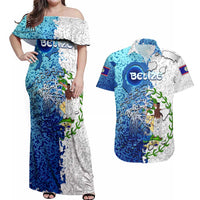 The Deep Heart Of Belize Couples Matching Off Shoulder Maxi Dress and Hawaiian Shirt Belize Abstract Heritage Ocean Blue Splash Art - Wonder Print Shop