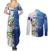 The Deep Heart Of Belize Couples Matching Summer Maxi Dress and Long Sleeve Button Shirt Belize Abstract Heritage Ocean Blue Splash Art - Wonder Print Shop