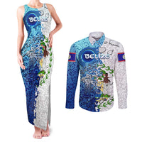 The Deep Heart Of Belize Couples Matching Tank Maxi Dress and Long Sleeve Button Shirt Belize Abstract Heritage Ocean Blue Splash Art - Wonder Print Shop