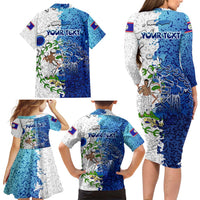 The Deep Heart Of Belize Family Matching Long Sleeve Bodycon Dress and Hawaiian Shirt Belize Abstract Heritage Ocean Blue Splash Art - Wonder Print Shop