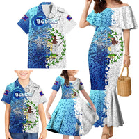 The Deep Heart Of Belize Family Matching Mermaid Dress and Hawaiian Shirt Belize Abstract Heritage Ocean Blue Splash Art - Wonder Print Shop