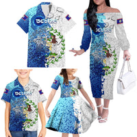 The Deep Heart Of Belize Family Matching Off The Shoulder Long Sleeve Dress and Hawaiian Shirt Belize Abstract Heritage Ocean Blue Splash Art - Wonder Print Shop