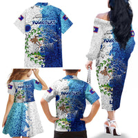 The Deep Heart Of Belize Family Matching Off The Shoulder Long Sleeve Dress and Hawaiian Shirt Belize Abstract Heritage Ocean Blue Splash Art - Wonder Print Shop