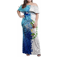 The Deep Heart Of Belize Family Matching Off Shoulder Maxi Dress and Hawaiian Shirt Belize Abstract Heritage Ocean Blue Splash Art - Wonder Print Shop