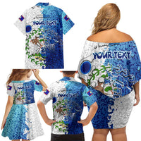 The Deep Heart Of Belize Family Matching Off Shoulder Short Dress and Hawaiian Shirt Belize Abstract Heritage Ocean Blue Splash Art - Wonder Print Shop