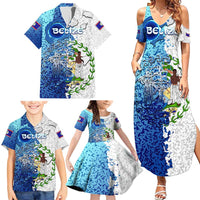 The Deep Heart Of Belize Family Matching Summer Maxi Dress and Hawaiian Shirt Belize Abstract Heritage Ocean Blue Splash Art - Wonder Print Shop