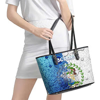 The Deep Heart Of Belize Leather Tote Bag Belize Abstract Heritage Ocean Blue Splash Art - Wonder Print Shop
