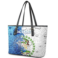 The Deep Heart Of Belize Leather Tote Bag Belize Abstract Heritage Ocean Blue Splash Art - Wonder Print Shop