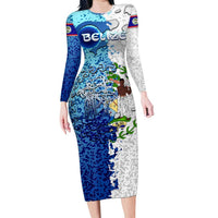 The Deep Heart Of Belize Long Sleeve Bodycon Dress Belize Abstract Heritage Ocean Blue Splash Art - Wonder Print Shop