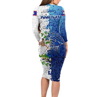 The Deep Heart Of Belize Long Sleeve Bodycon Dress Belize Abstract Heritage Ocean Blue Splash Art - Wonder Print Shop