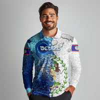 The Deep Heart Of Belize Long Sleeve Polo Shirt Belize Abstract Heritage Ocean Blue Splash Art - Wonder Print Shop