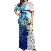 The Deep Heart Of Belize Off Shoulder Maxi Dress Belize Abstract Heritage Ocean Blue Splash Art - Wonder Print Shop