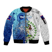 The Deep Heart Of Belize Sleeve Zip Bomber Jacket Belize Abstract Heritage Ocean Blue Splash Art - Wonder Print Shop