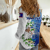 The Deep Heart Of Belize Women Casual Shirt Belize Abstract Heritage Ocean Blue Splash Art - Wonder Print Shop