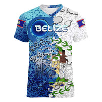 The Deep Heart Of Belize Women V-Neck T-Shirt Belize Abstract Heritage Ocean Blue Splash Art - Wonder Print Shop