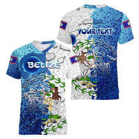 The Deep Heart Of Belize Women V-Neck T-Shirt Belize Abstract Heritage Ocean Blue Splash Art - Wonder Print Shop