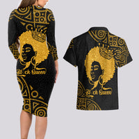 Educated Black Queen Couples Matching Long Sleeve Bodycon Dress and Hawaiian Shirt African Women - Wonder Print Shop