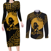 Educated Black Queen Couples Matching Long Sleeve Bodycon Dress and Long Sleeve Button Shirts African Women - Wonder Print Shop